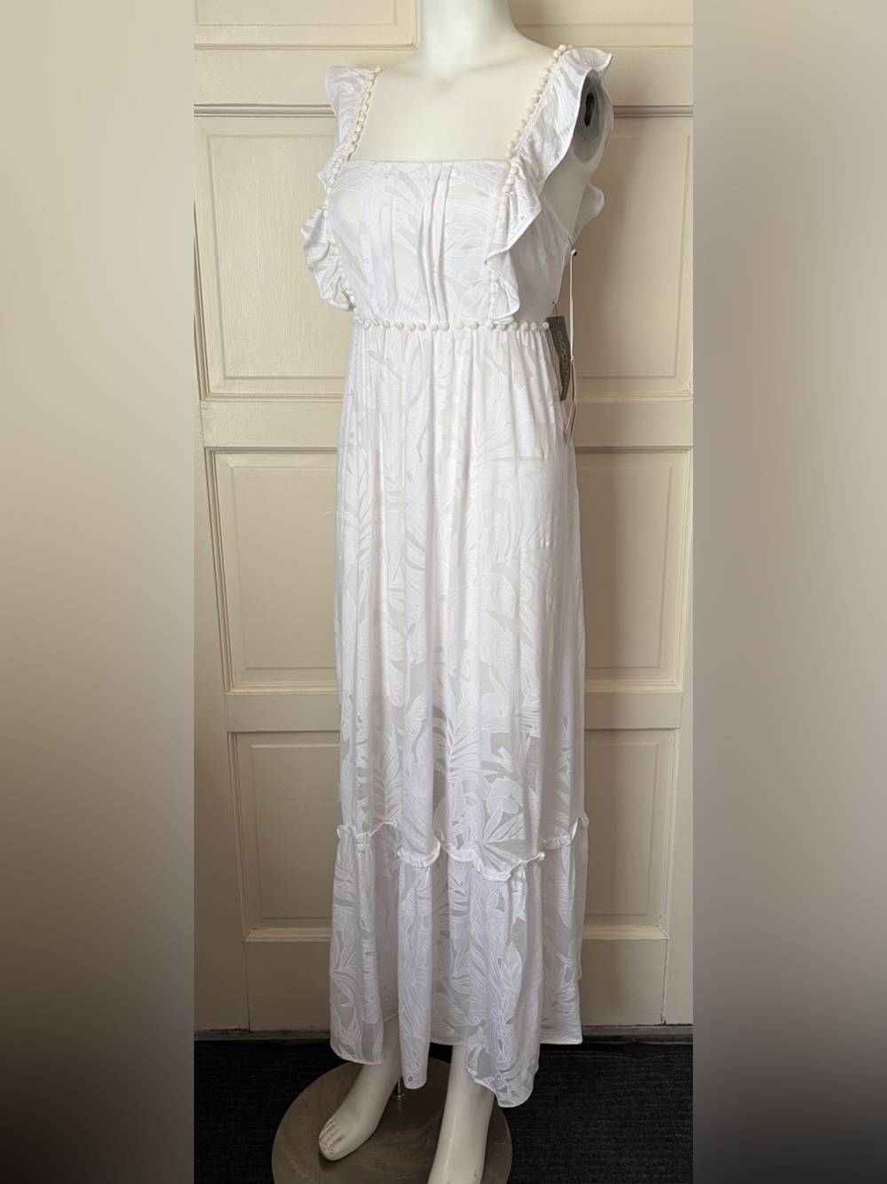 New York & Company White Maxi Skirt with Leaf Jacquard